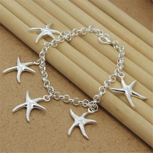 New 925 Sterling Silver Bracelet Hanging 5 Starfish Pendant Bracelets For Women Charm Jewelry Gifts