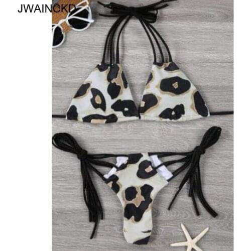 JWAINCKD 2019 Sexy Women Leopard Printed Bikinis Set Low Waist Swimwear Push Up Padded Bikini Swimsuits Bathing Suits Beachwear