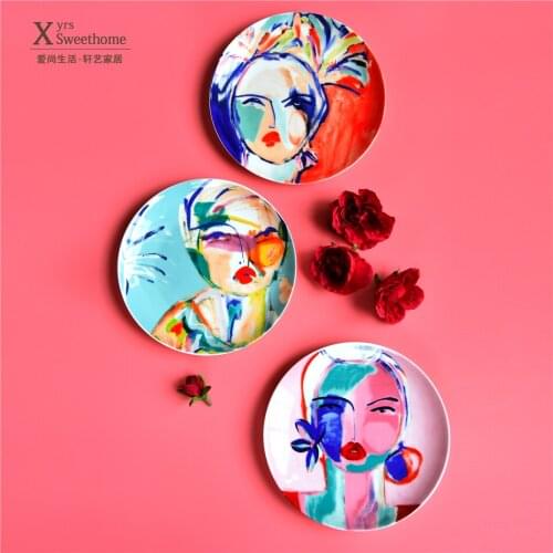 7.5 INCH American ceramic plate exotic beauty head plate small light luxury dinner plate dessert plate decorative plate