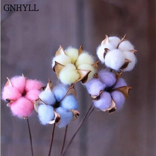 10pc Preserved Flower White Gossypium Handmade Natural 5 Petals Dried Flowers Decorative Cotton Artificial Flower Iron Stem