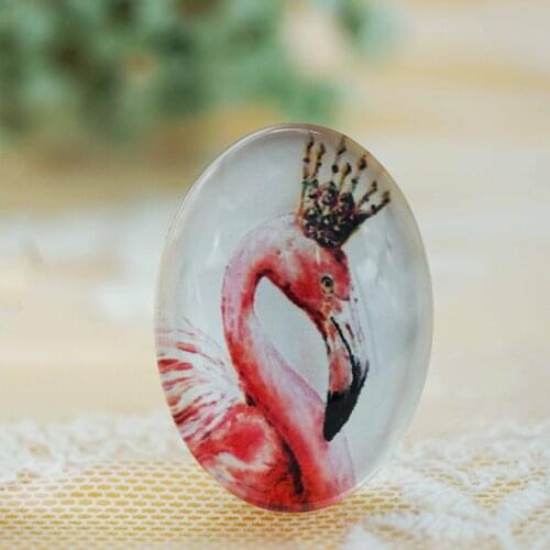 2PCS/lot oval 30MM X 40MM Flamingo Glass Cabochon for bracelet necklace women earring rings brooch DIY Jewelry hand made supply