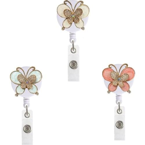 2021 New 3 Color Fashion Cute Vintage Butterfly Retractable Nurse Badge Reel Clip Badge Holder Students Doctor Id Card Holder