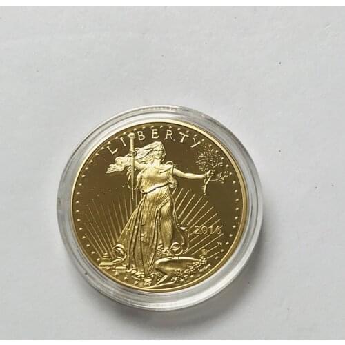 5 pcs non magnetic 2016 freedom coins 24K real gold plated badge 32.6 mm souvenir home decoration replica coin