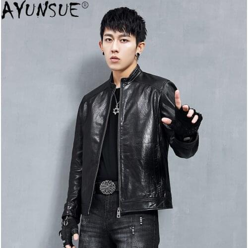 AYUNSUE Mens Genuine Sheepskin Leather Jacket Men Motorcycle 2020 New Korean Style Coat Short Clothes Chaquetas Hombre LXR837