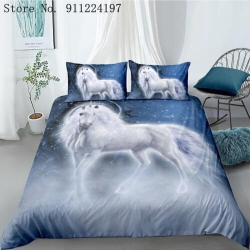 White Horse Bedding Set Twin/Full Queen/King 240x220cm Duvet Cover Set Kids Adult Quilt Cover Bedclothes Microfiber Bed Linen