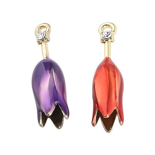 Free Shipping 3D Zinc Alloy Enamel tulip Flower charms Fashion Earring Necklace Floral Oil Drop Metal Pendants 20pcs 7*29mm