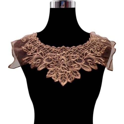 Elegant Tulle Lace Appliques Coffee Red Lace Collar Neckline Trim Dress Embroidery Decorative Lace Patch Garment Sewing Supplies