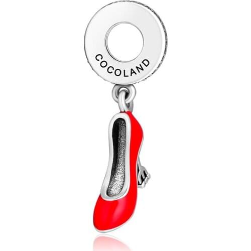 Fandola 925 Sterling Silver The Stiletto Dangle Charm Fits Pandora Bracelet Charms for Jewelry Making ,Red Enamel