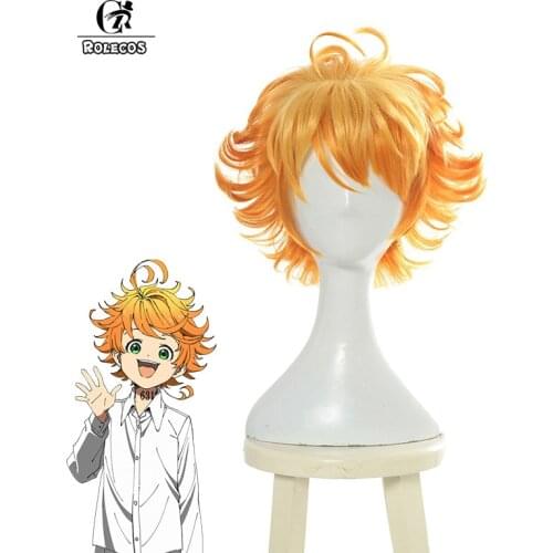 ROLECOS Emma Yakusoku no Neverland Cosplay Headwear The Promised Neverland Cosplay Hair Emma Women Hair Orange Short Curly Hair