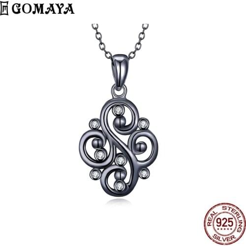 GOMAYA Classic Vintage Pendant Women Necklace Mysterious Lucky Pattern White Zircon Necklaces Fit Party Birthday Jewelry Gift