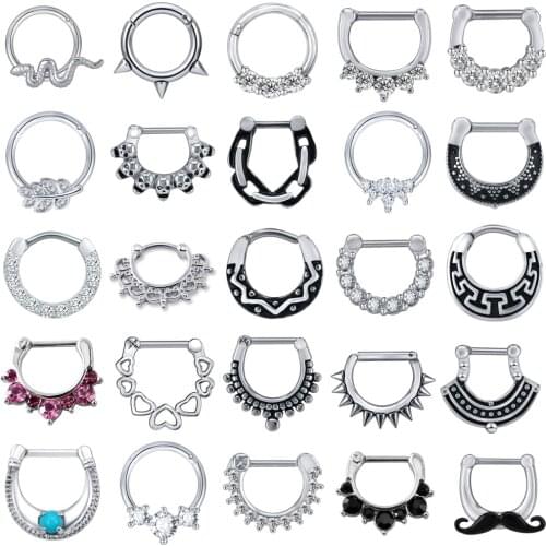 ZS 316L Stainless Steel Nose Rings 14G/16G Septum Piercing Crystal Septum Ring CZ Nose Piercing Body Jewelry Pircing Nariz