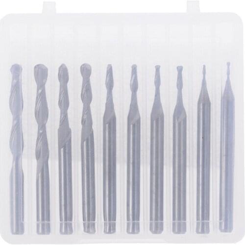 10pcs 1/1.5/2/2.5/3.175mm Carbide Ball Nose End Mill CNC Engraving Router Bits CNC Taper Wood Metal Milling Cutter