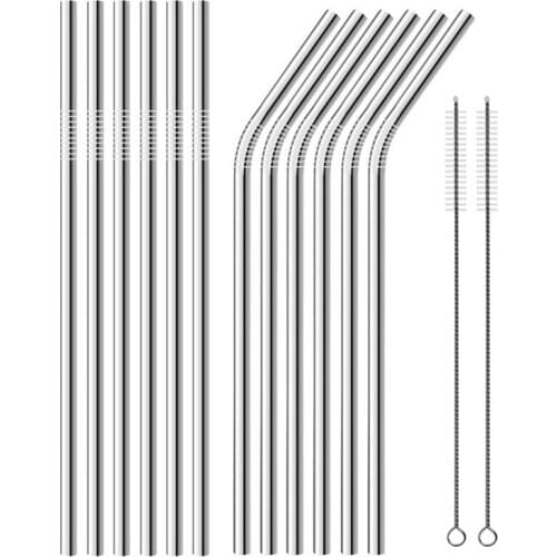 Reusable Drinking Straw Stainless Steel Straw Set High Quality Metal Colorful Straw With Cleaner Brush Bar Party Accessory