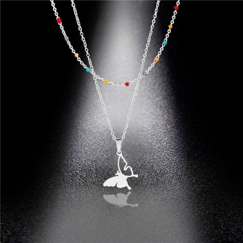 New Fashion Cross Butterfly Heart Stainless Steel Necklace Double Multicolour Chain Charm Party Jewelry Birthday Gift