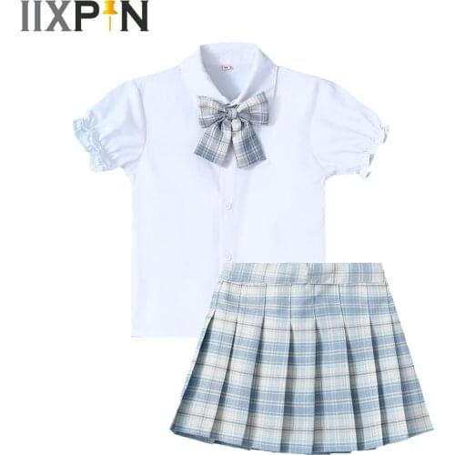 New Japanese Korean Version School Uniform Teen Girl High School Sailor Navy Cosplay Costumes Student Children Pleated Skirt Set