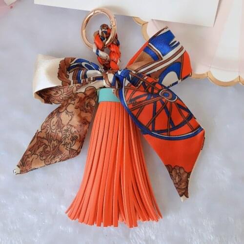 New Ribbon Bowknot Tassel Keychain For Girls Fashion PU Leather Key Pendant Backpack Car Key Chain Accessories