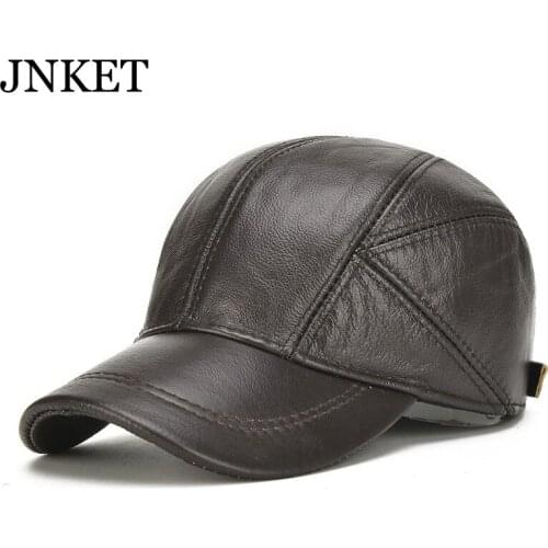 JNKET Autumn Winter Men‘s Warm Earflap Baseball Cap Genuine Cow Leather Windproof Cap Outdoor Sports Casquette Gorras Baseball