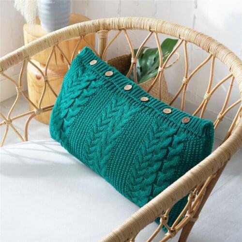 Knitted Wool with Core Pillow 35x65cm Burgundy Dark Green Khaki Korean Style Button Design Home Decoration Travel Leisure