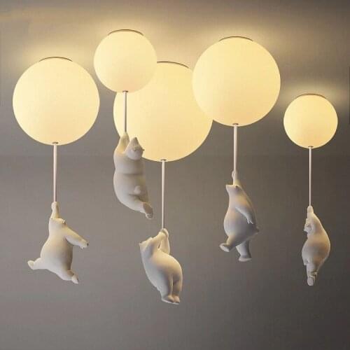 Cute Bear Pendant Lights Cartoon Bear Pendant Lamp for Kids Children Boys Room Girls Room Baby Bedroom Lamp School Decorations