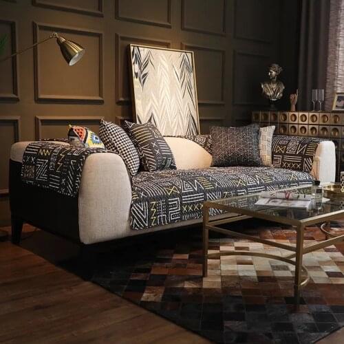 Morocco Style Embroidered Geometric Sofa Blanket Cover Cotton Linen Thick Persian Four Seasons