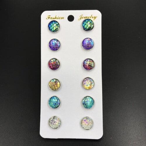 2020 6 Pairs Stainless Steel Fish Scale Pattern Mens Women Earrings Stud Earrings for Boys Ear Plug Ear Studs Piercing Jewelry