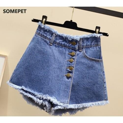 Plus Size Vintage Single Breasted Denim Shorts Women Casual Tassel Ripped Jeans Shorts 2021 Summer Girl Hot Shorts Skirts