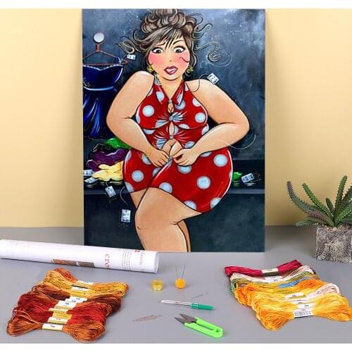 Toilet Monkey Fat Lady Pre-Printed 11CT Cross Stitch Embroidery Full Kit DMC Threads Sewing Needlework Painting Different