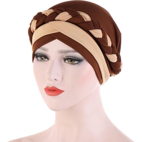 Doulble color braid turbans cotton stretcy inner hijab caps Muslim Hijab Caps female hairloss chemo hat turbante mujer