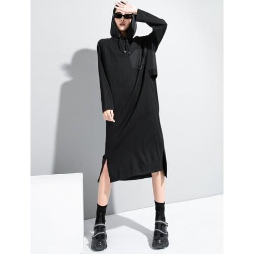 Street fashion brand personality stitching fake two large size dress 2021 spring new hem split fashion skirt