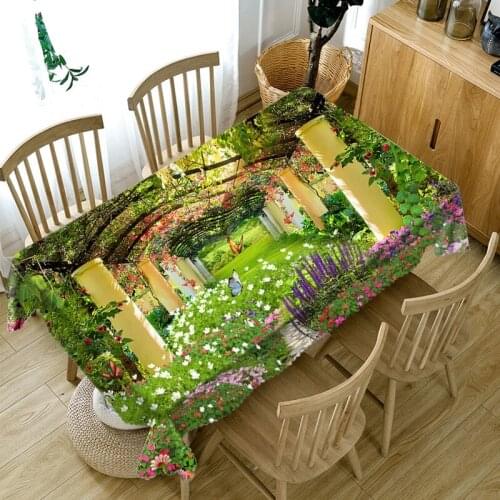 Green Manor Flower and Brook Thicken Cotton Tablecloth 3d Green World Seascape Washable Cloth Rectangular and Round Table Cloth