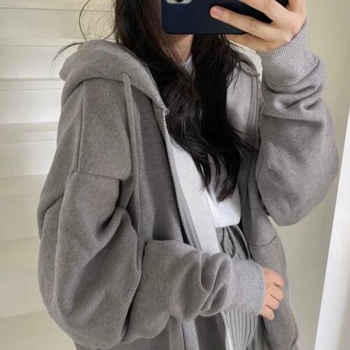 Women Hoodie Harajuku Korean Version Loose Oversized Sweatshirts Solid Color Long Sleeved Hooded Sweatshirt Student Girl Top New