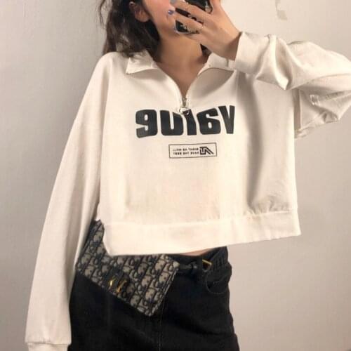 Hoodies Women Stand Zipper Letter Printed Cropped Sweatshirts Streetwear Korean Active Female Casual New All-match Clothes Tops