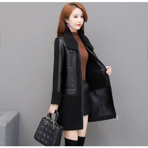 Female Leather Trench Jacket for Winter Plus Velvet Warm Slim Long Leather Trench Coat Female Outerwear for Women Weight 85 kg
