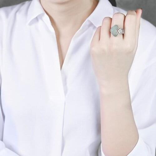 Handmade S925 Sterling Silver Ring Female Natural Ruyi Hetian Jade Ethnic Style Vintage Peony Flower Open Ancient Style Ring