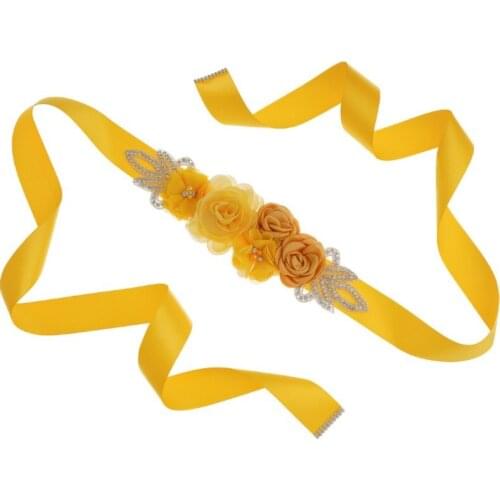 Rose Flower Pearl Bride Wedding Dress Belt Party Bridesmaid Dress Pregnant Woman Flower Belt Party Photo Yellow