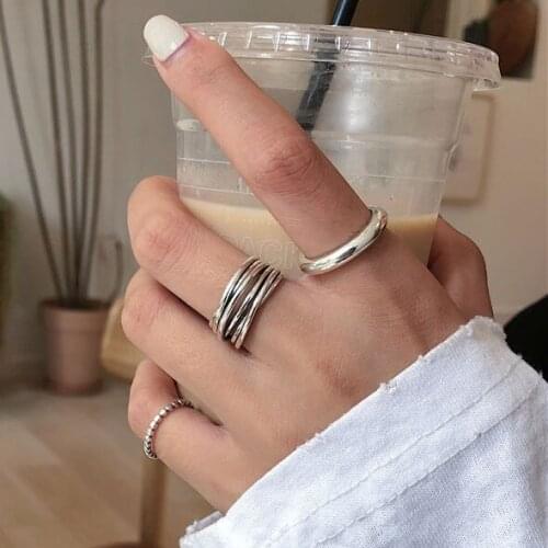 Simple Vintage Silver Color Multi-layers Round Adjust Size Finger Ring For Women Fashion Jewelry Gift