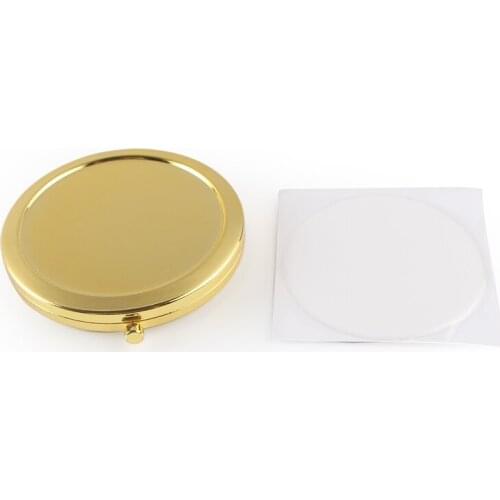 Gold Decorative Compact mirror with 58 mm Epoxy Sticker And Black Smooth