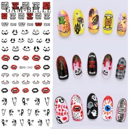 GAM-BELLE 1 Sheet Gothic Nail Sticker Halloween Nail Art Foil Transfer Glitter Stickers Nail Art Decorations Nail Wraps Decals