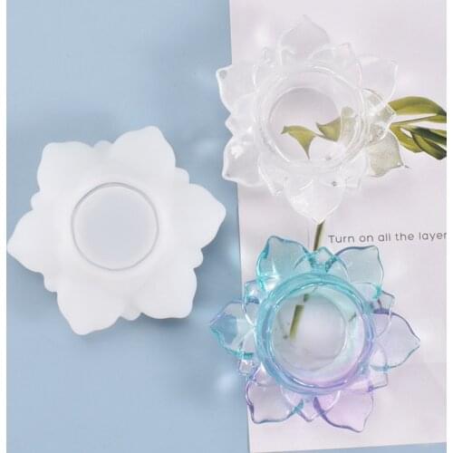 1pcs DIY 3D Ornament Craft Making Tool Household Supplies Lotus Candle Holder Silicone Mold Epoxy Resin Storage Box Mould