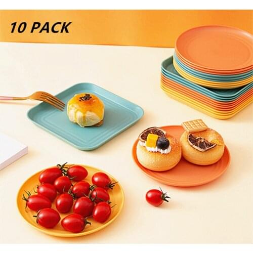 10Pcs/Set Simple Plastic Round Square Fruit Plate Kitchen Food Dessert Cake Snacks Display Storage Tray
