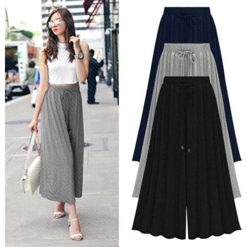 YAGENZ 2020 Spring Summer Large Size ladies High Waist Stretch Wide Leg Pants Fashion Loose Casual Seven Yards Pants Skirt M-8XL