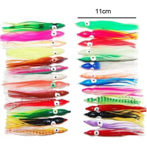 24pcs 11cm Mixed Color Soft Silicone Fishing Lures Plastic Octopus Squid Skirt Fishing Lure Saltwater Octopus Bait Set