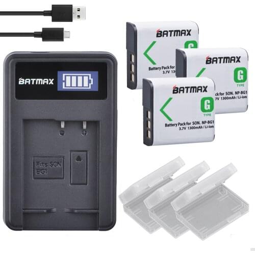 3Pcs NP-BG1 NP BG1 Camera Battery + LCD USB Charger for Sony HX10 W30 W210 W100 W110 W120 H50 H55 H70 HX9 T20 T100 W55