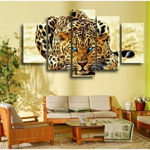 5pcs Leopard Animal Landscape Pasted DIY Diamond Painting Cross Stitch Kits Full Drill Resin Ribbon Embroidery Paintings