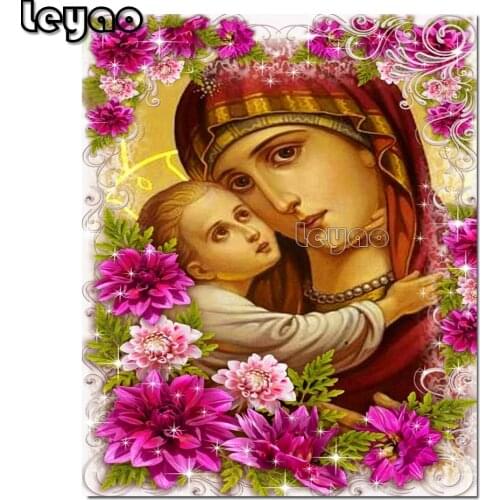 5d Square Round Diamond Painting Virgin And Child Of Kazan Orthodox Christian Icon Mosaic Diamond Embroidery Sale Purple Daisy
