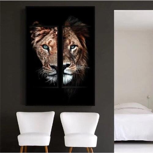 Lion and Lioness Abstract Canvas Paintings on the Wall Art Posters and Prints African Lions Animals Art Pictures For Living Room