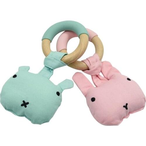 Wood Plush Rattle Teether Toy BPA Free Silicone Teethers Cute Animal Shape Teething Ring Nursing Toys Eco-friendly Cotton