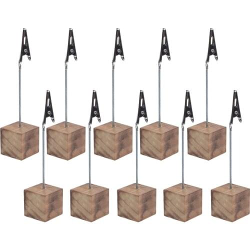 XRHYY 10 Pcs Lightweight Cube Base Memo Clips Holder with Alligator Clip Clasp for Displaying Number Cards (Wooden Base)