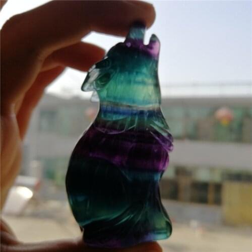 1 pc hot natural quartz crystal stone rainbow fluorite carving crystal animal wolf for home decoration