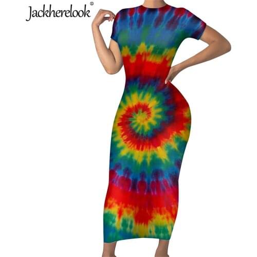 Jackherelook Tie-Dye Floral Print Womens Sexy Bodycon Pencil Dress Shorts Sleeve Summer Slim Beach Dresses Vestidos de Mujer